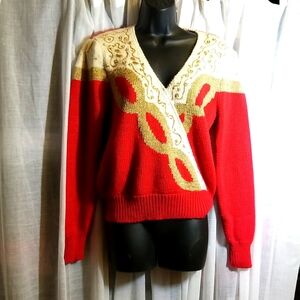 80's Red, Cream & Gold Sweater
